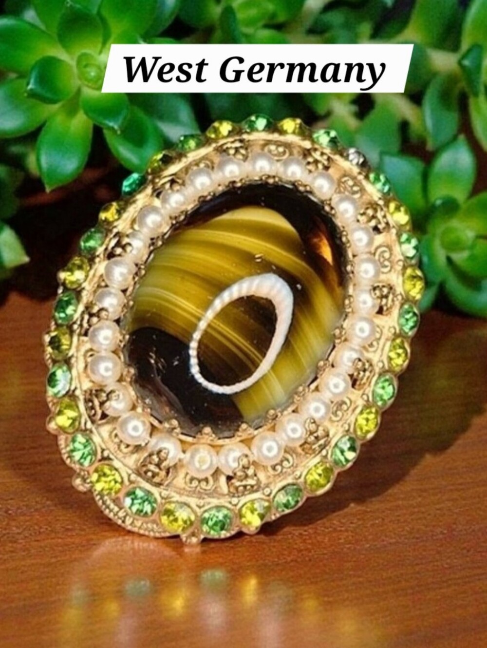 50s West Germany Porphyry Glass and Rhinestone Brooch